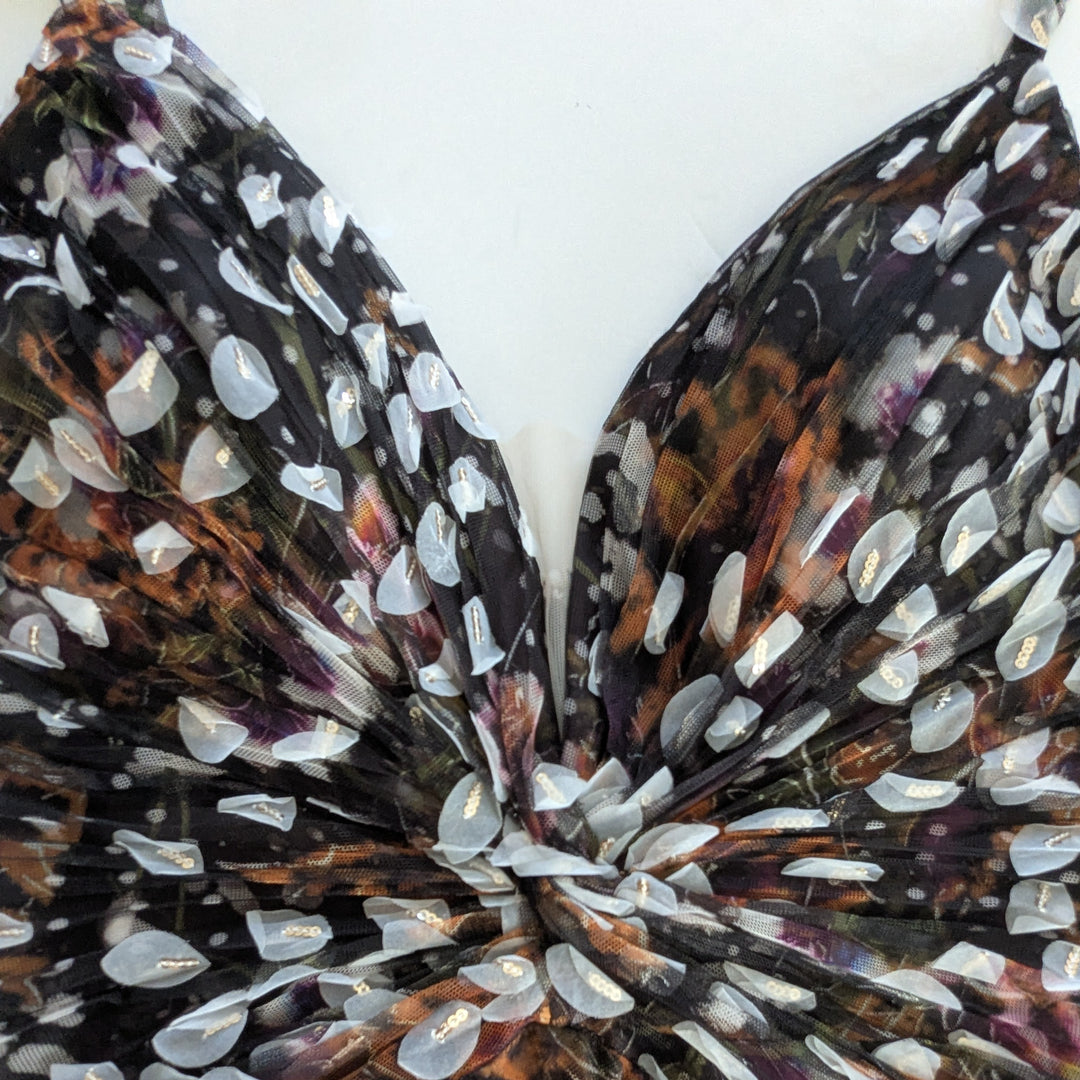 Marchesa Notte Tiered Leaf Applique Evening Dress Size 12