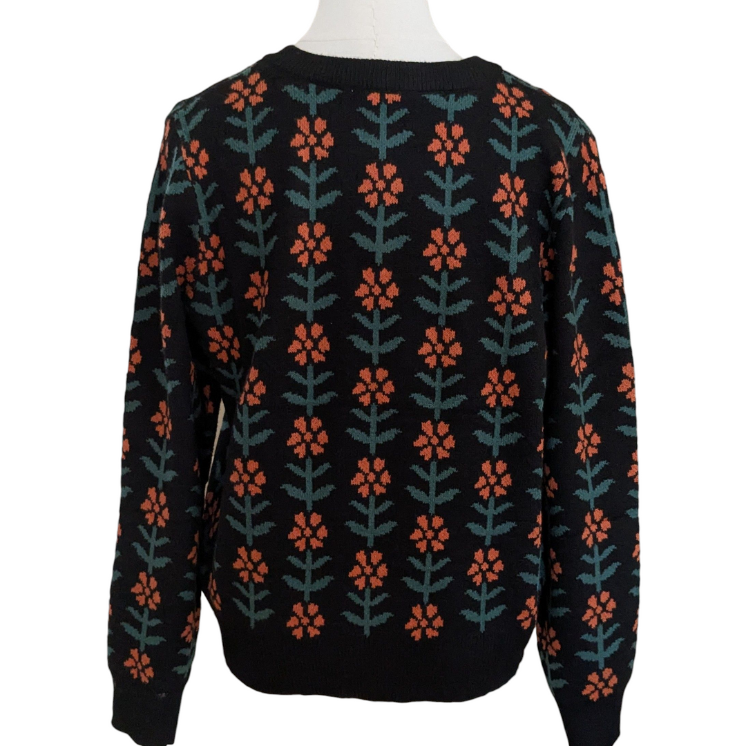 Black Cardigan with Orange Flowers Size Small