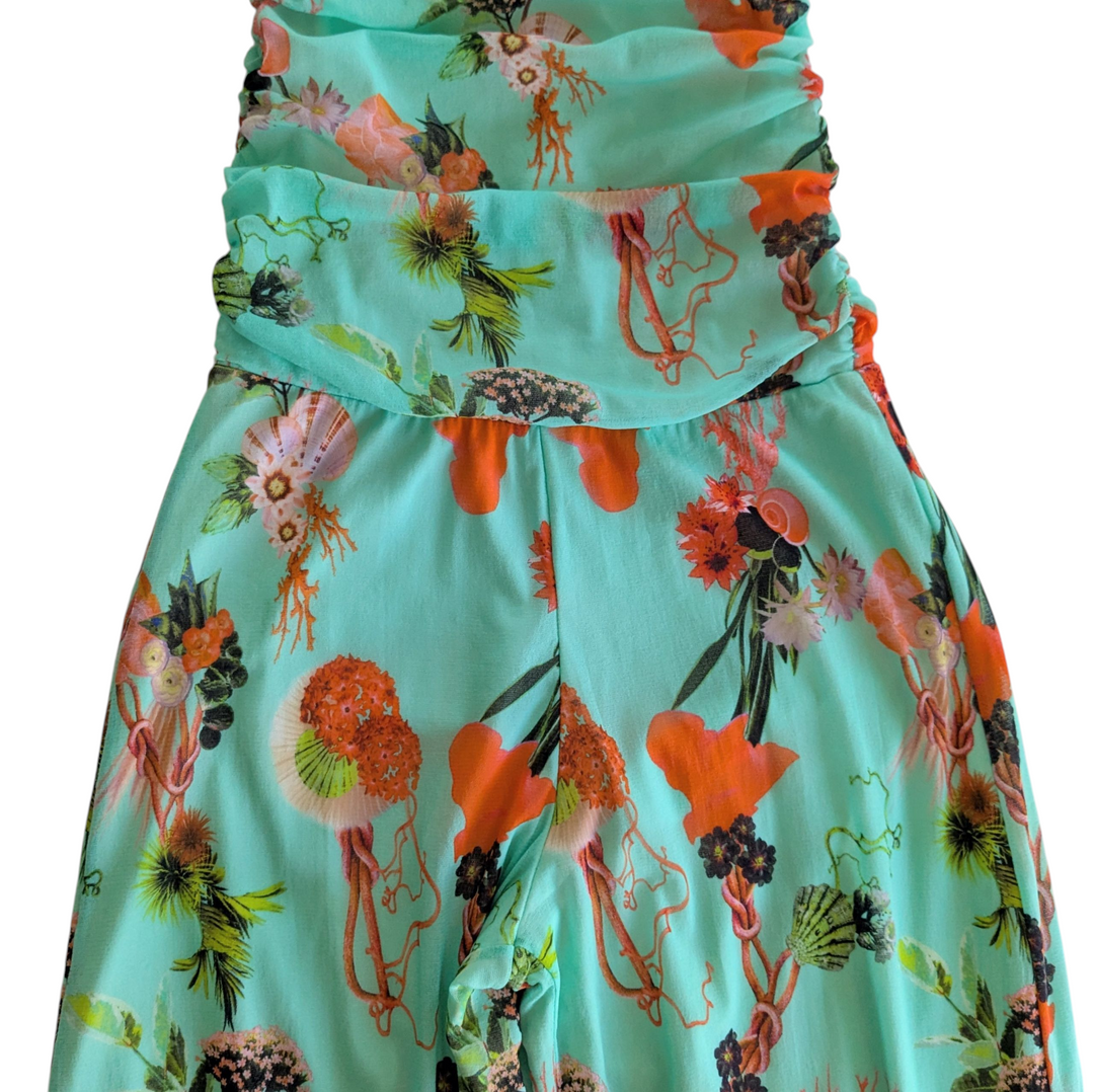 Fuzzi Strapless Jumpsuit in Aqua Print Size Large