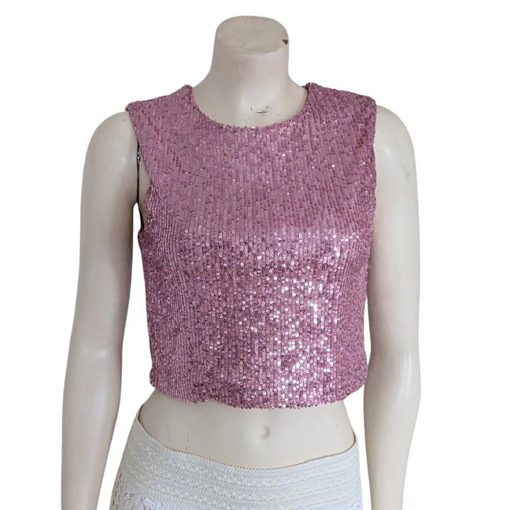 The Noli Shop Pink Sequin Top Size Small
