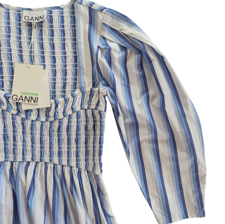 Ganni Striped Smocked Dress Size 34