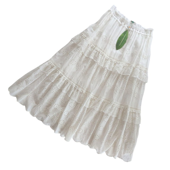 FARM Rio White Eyelet Maxi Skirt Size Large