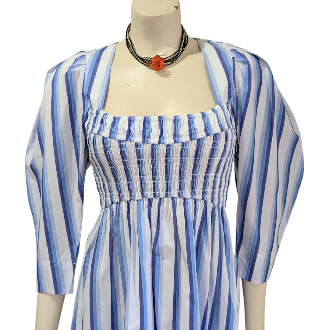 Ganni Striped Smocked Dress Size 34