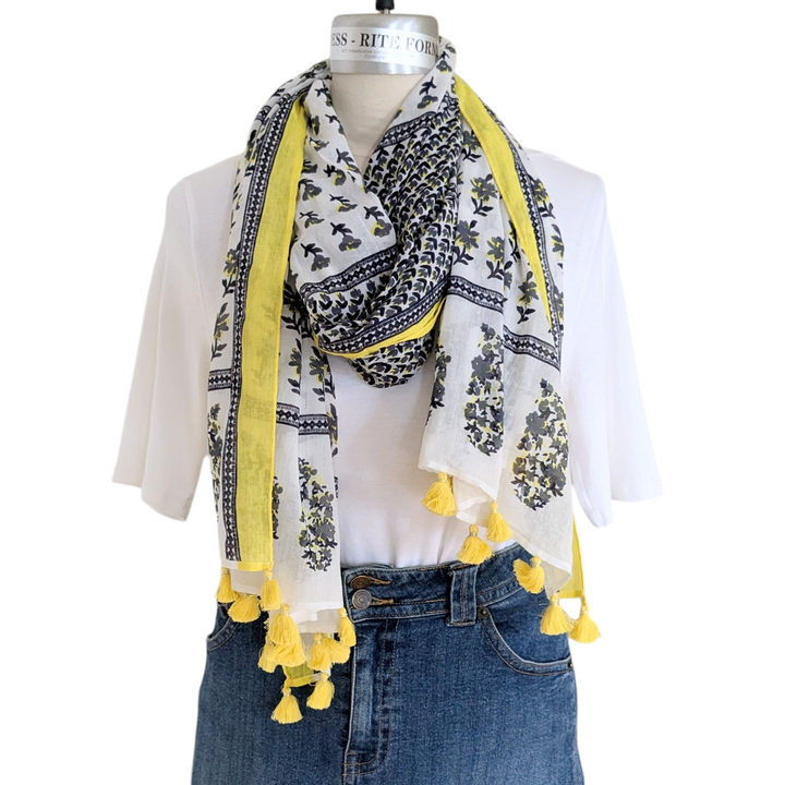 Yellow Fringed Scarf or Wrap