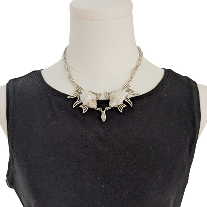 Vintage Mexican Sterling Necklace with Mother of Pearl Fish