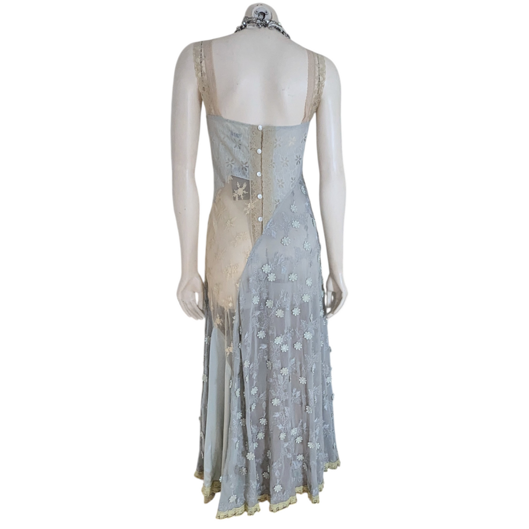 Anthropologie Vintage Odille Lace and Silk Maxi Dress Size 10
