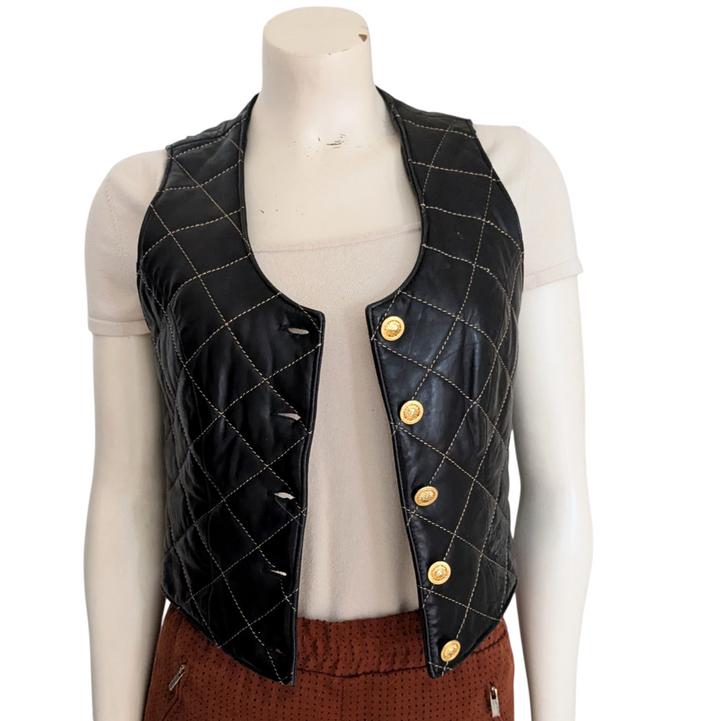 Cache Brown Quilted Leather Vest Size Small