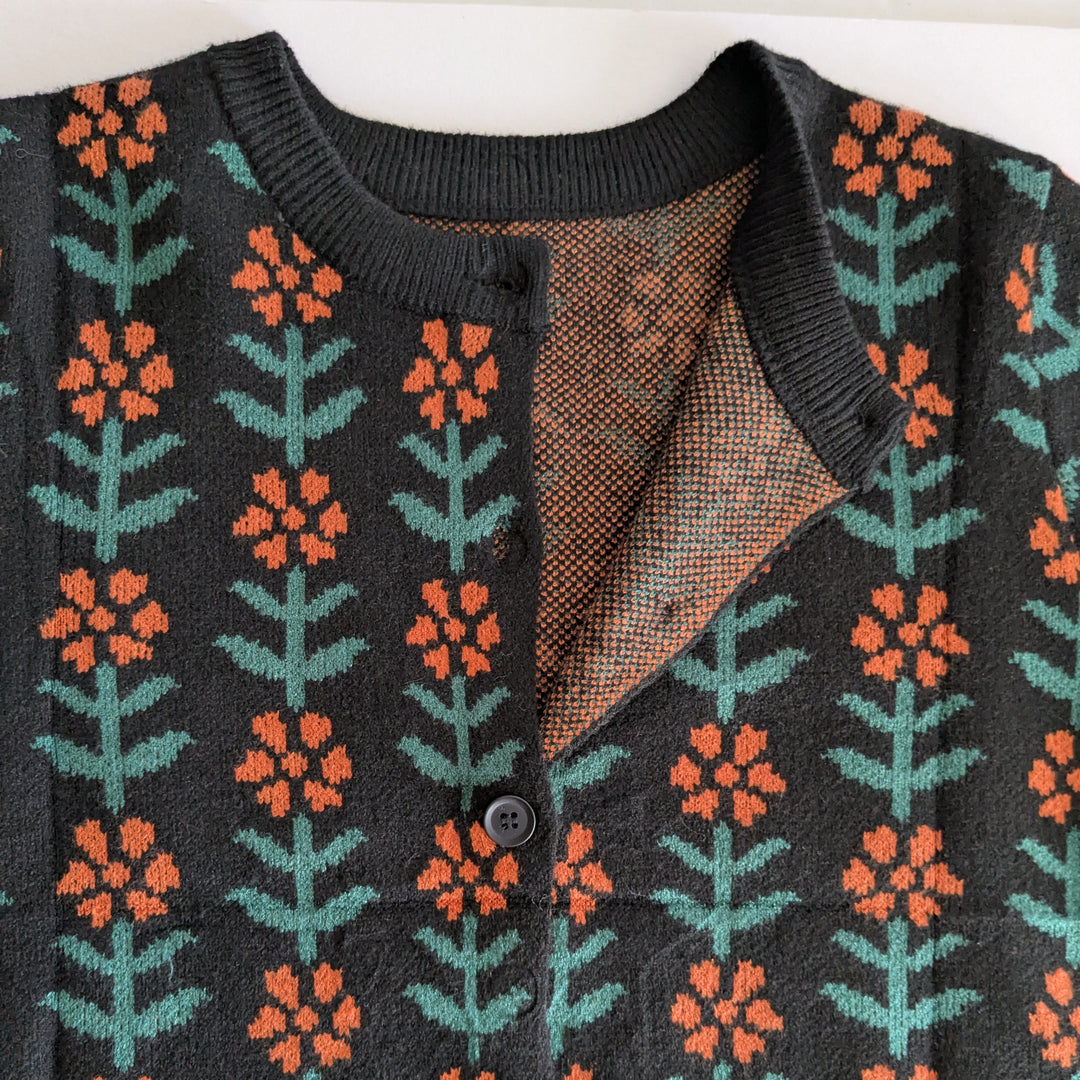 Black Cardigan with Orange Flowers Size Small