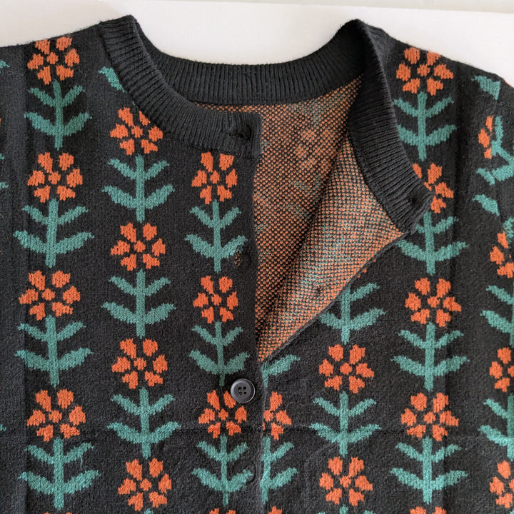 Black Cardigan with Orange Flowers Size Small