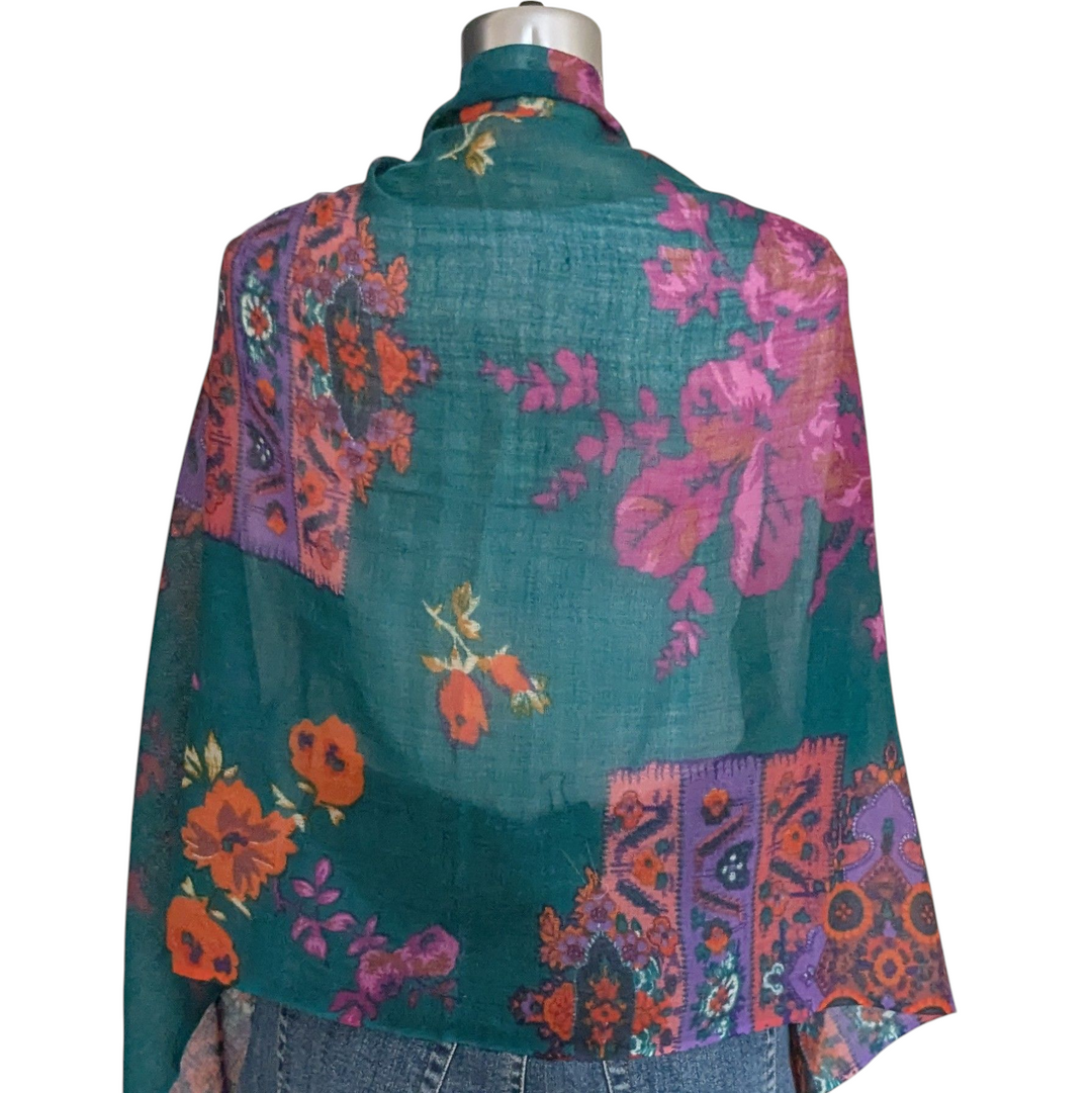 Teal Floral Print Scarf