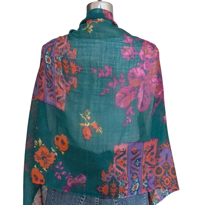 Teal Floral Print Scarf