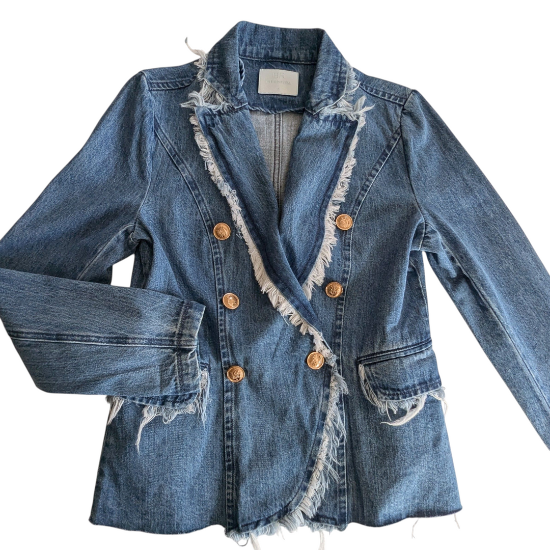Blue Revival Lindsay Frayed Denim Blazer Size Small