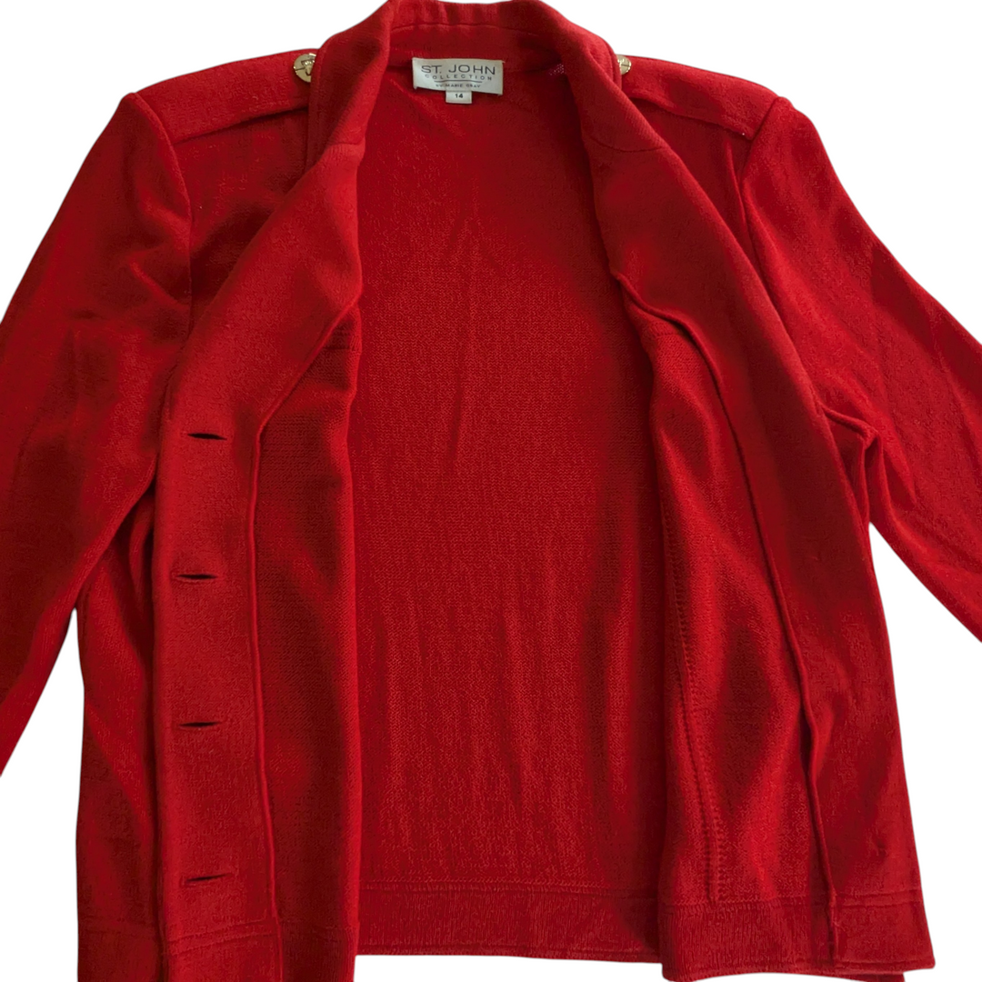 St John Red Knit Blazer Size 14