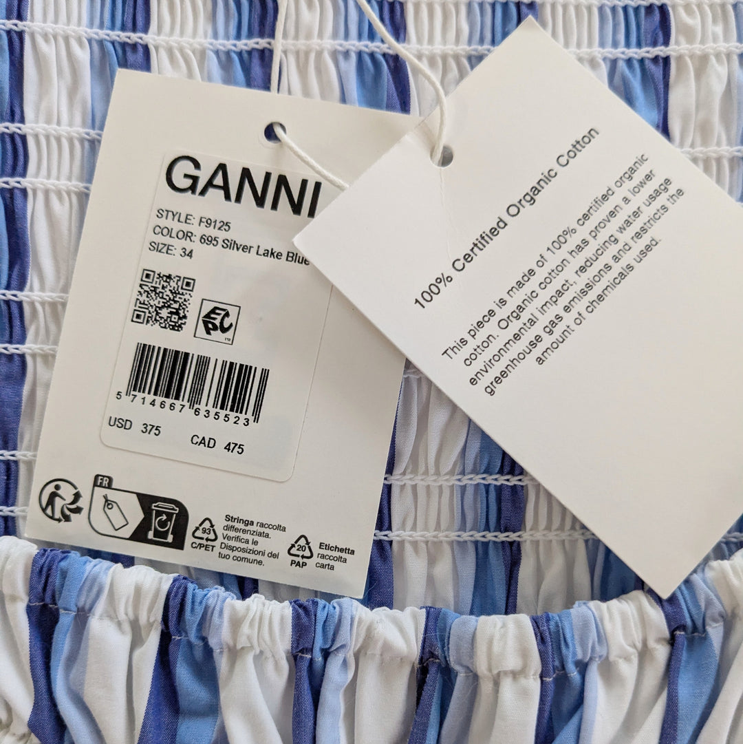 Ganni Striped Smocked Dress Size 34