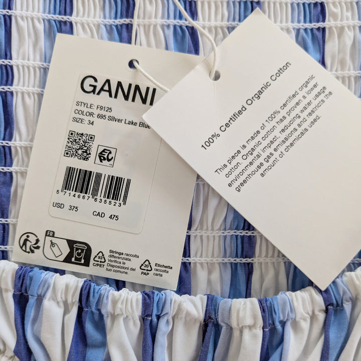 Ganni Striped Smocked Dress Size 34