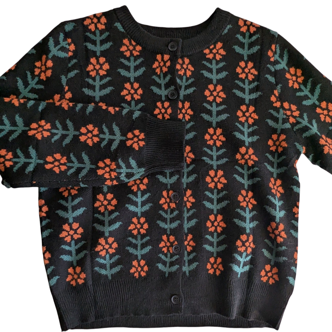 Black Cardigan with Orange Flowers Size Small