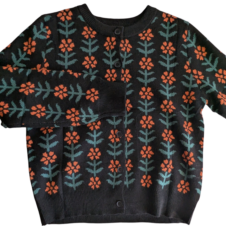 Black Cardigan with Orange Flowers Size Small