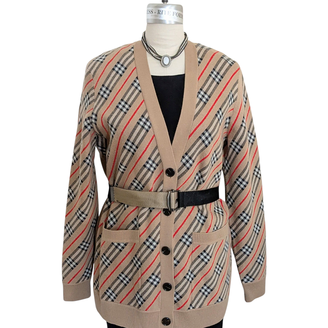 Burberry Long Plaid Cardigan Size Medium