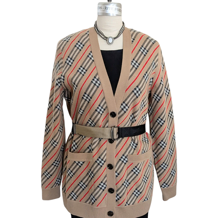 Burberry Long Plaid Cardigan Size Medium