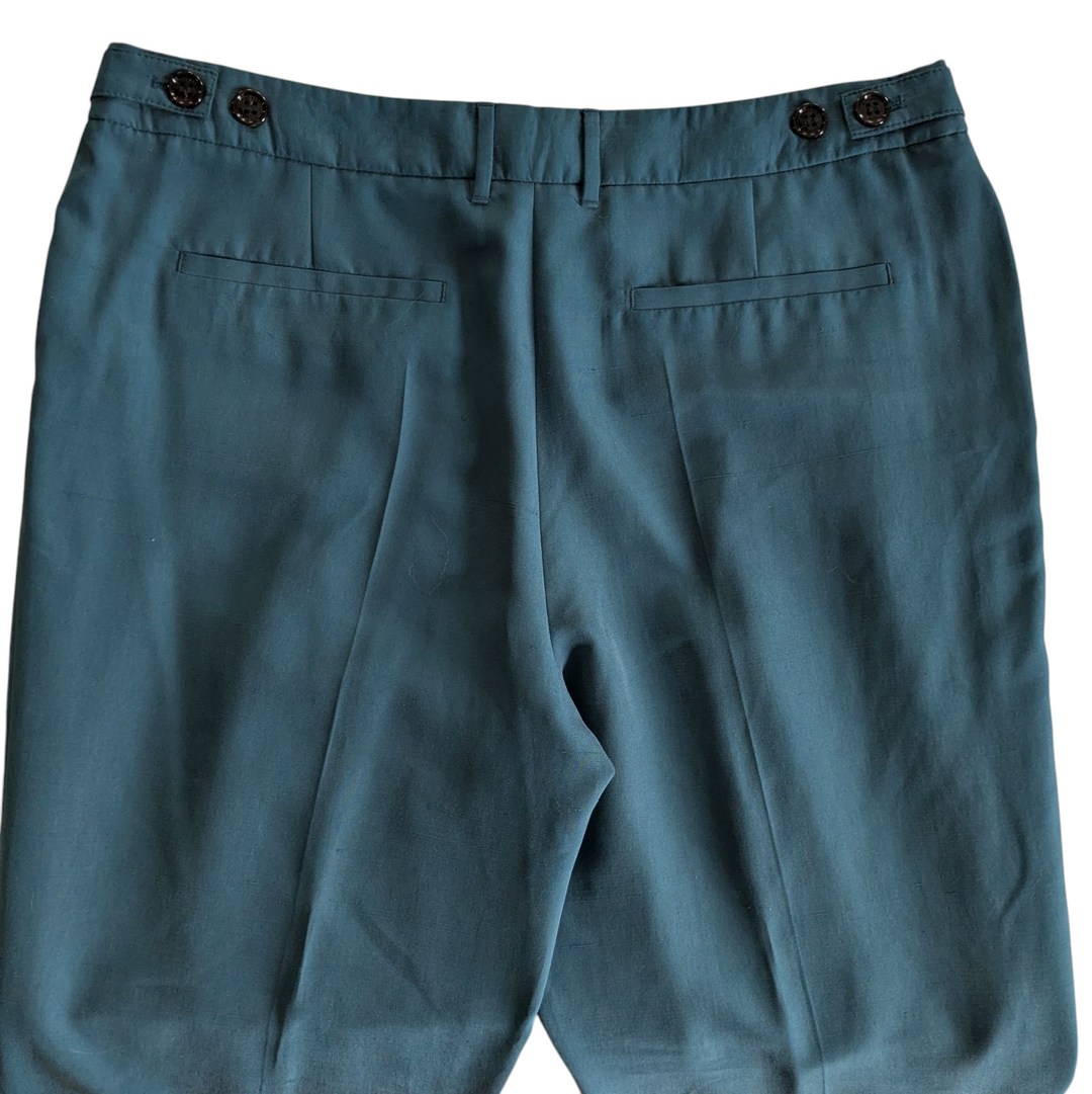 Burberry Teal Silk Trousers Size 10 NWT