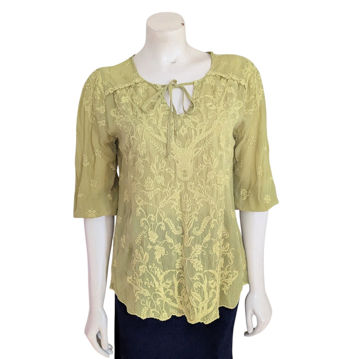 Johnny Was Chartreuse Green Top Size XS