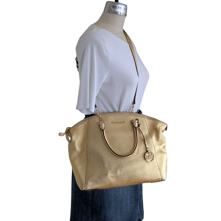 Michael Kors Riley Gold Leather Satchel