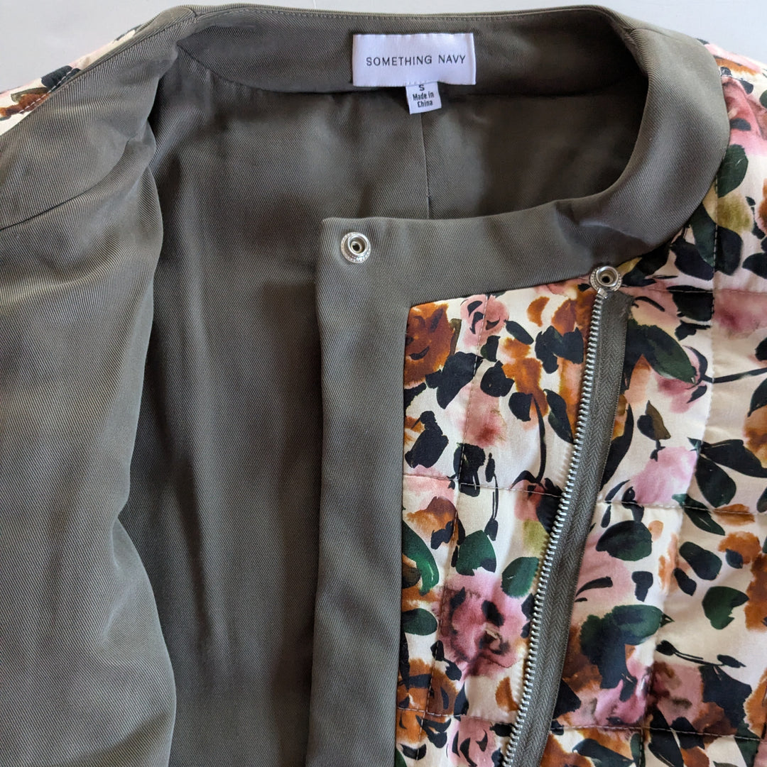 Something Navy Floral Print Asymmetrical Jacket Size Small