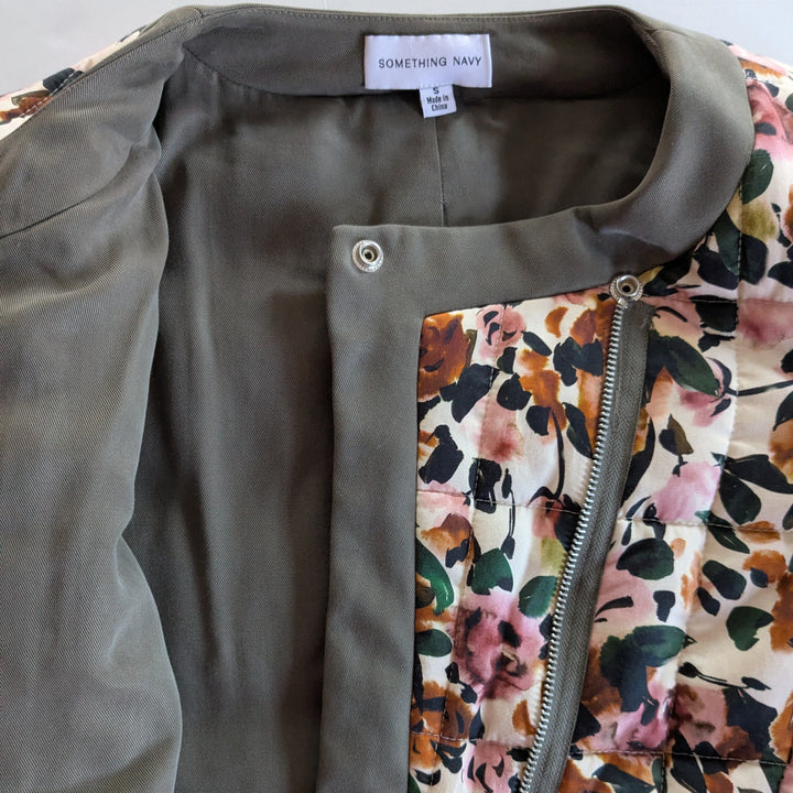Something Navy Floral Print Asymmetrical Jacket Size Small