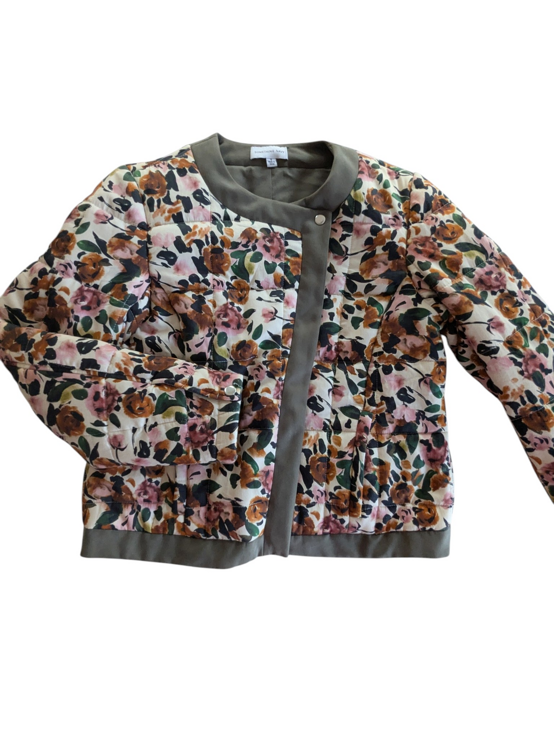 Something Navy Floral Print Asymmetrical Jacket Size Small