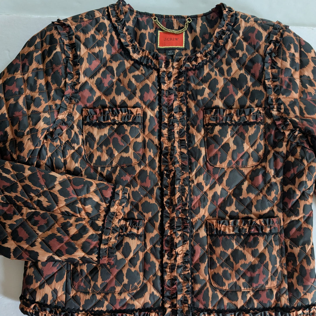 J. Crew Animal Print Puffer Lady Jacket Size 10