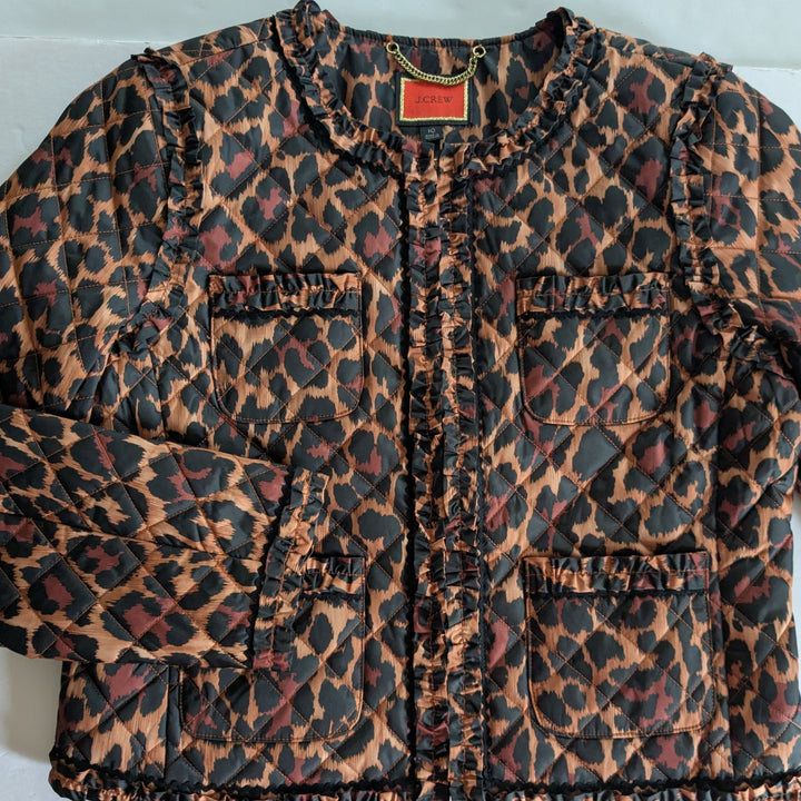J. Crew Animal Print Puffer Lady Jacket Size 10
