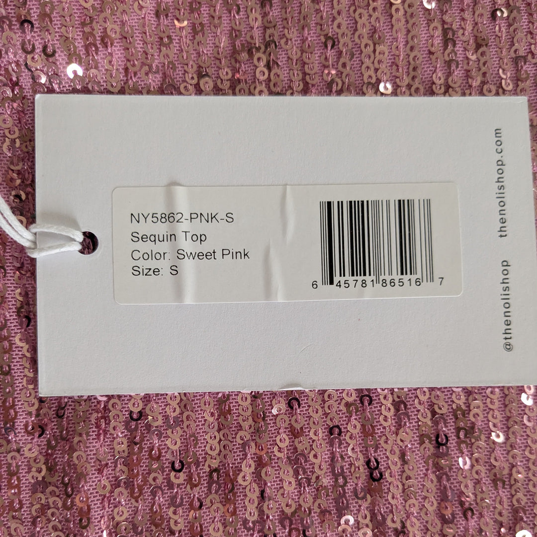 The Noli Shop Pink Sequin Top Size Small