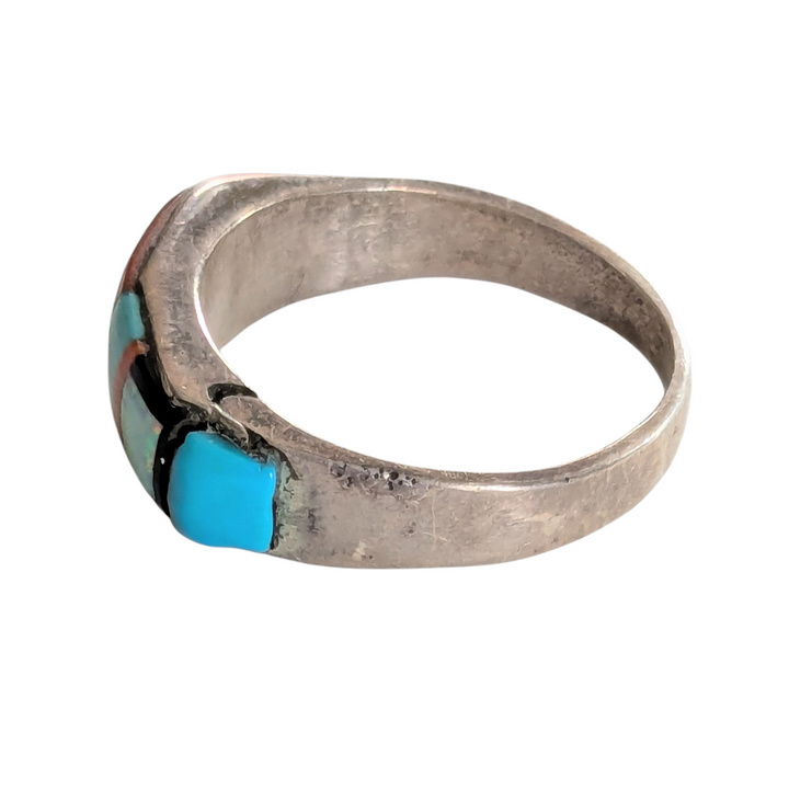Nathaniel Johnson Navajo Sterling Ring with Turquoise and Coral Size 9