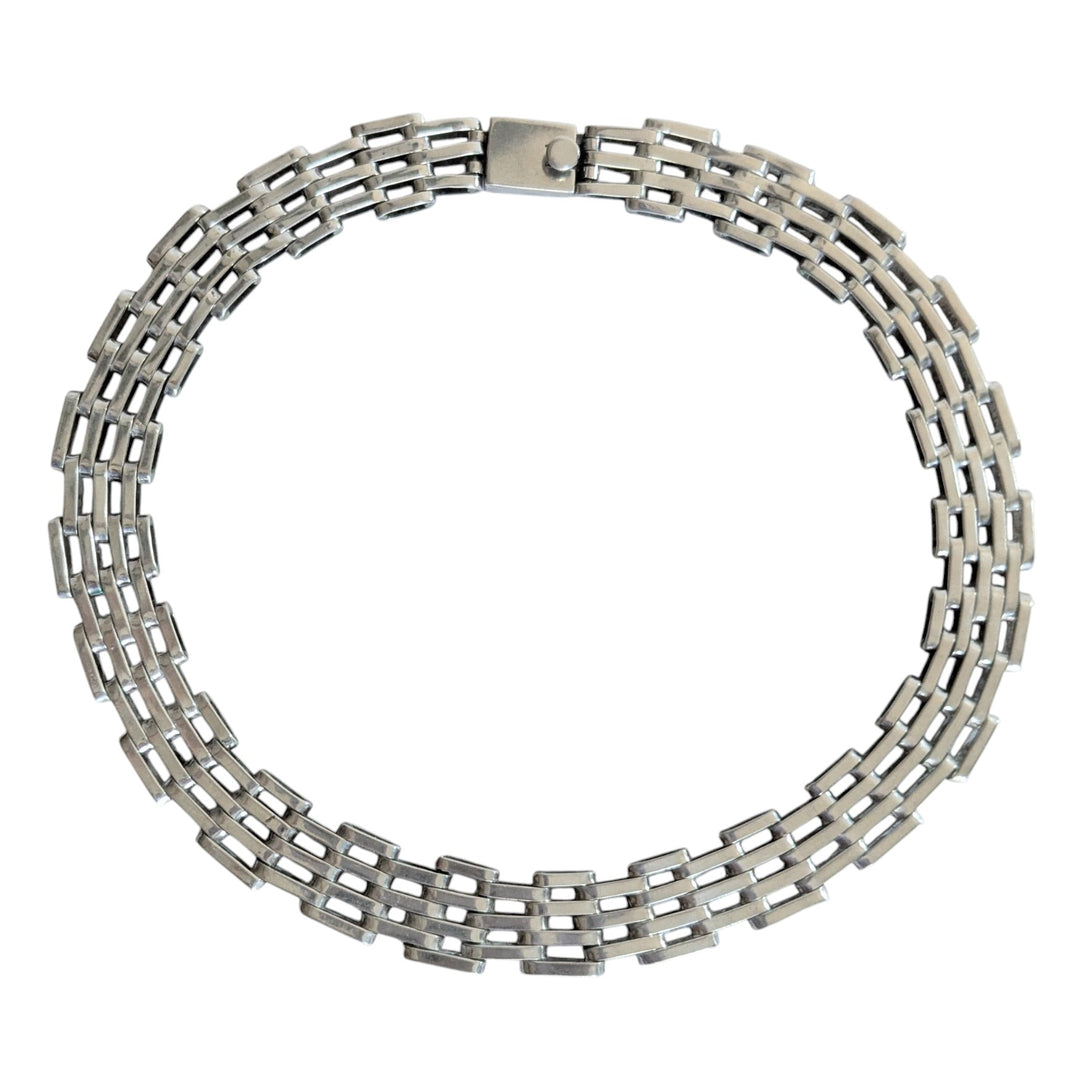 Vintage Taxco Mexican Sterling Wide Link Chain Collar Necklace