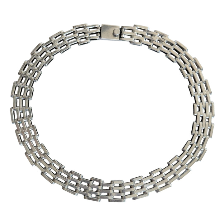 Vintage Taxco Mexican Sterling Wide Link Chain Collar Necklace