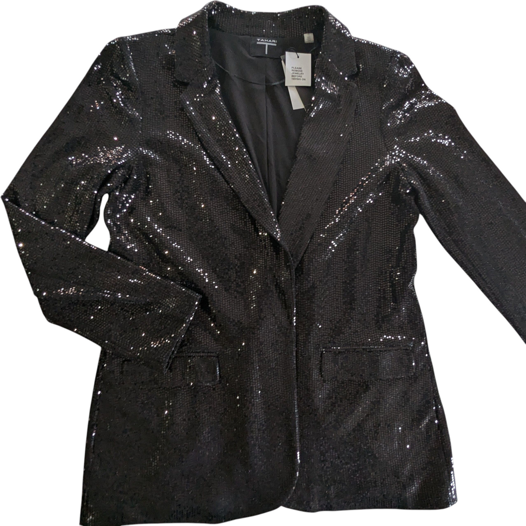T Tahari Black Sequin Blazer Size 12 NWT