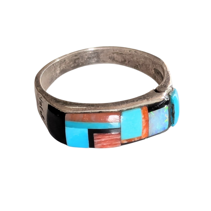 Nathaniel Johnson Navajo Sterling Ring with Turquoise and Coral Size 9