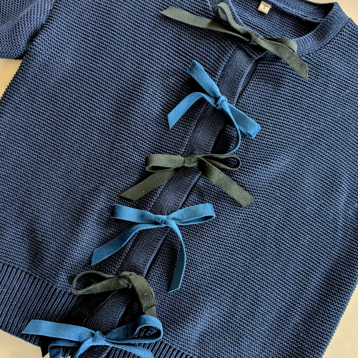 Upcycled Knit Cardigan with Bow Accent Size Small