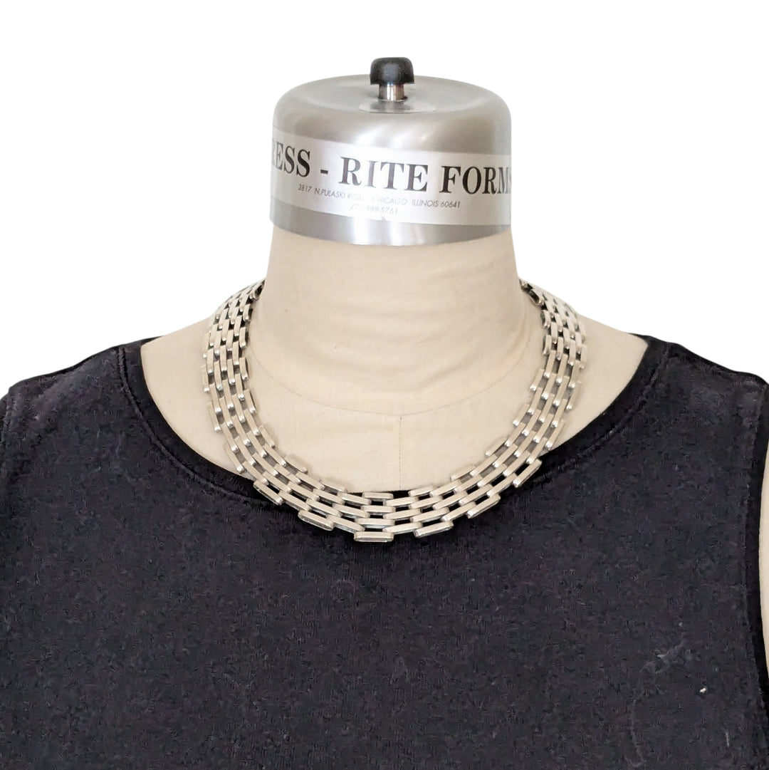 Vintage Taxco Mexican Sterling Wide Link Chain Collar Necklace
