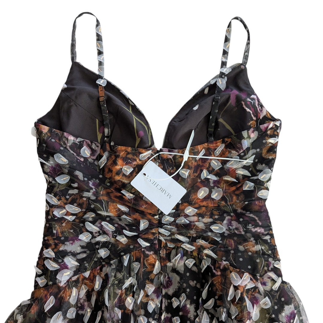 Marchesa Notte Tiered Leaf Applique Evening Dress Size 12
