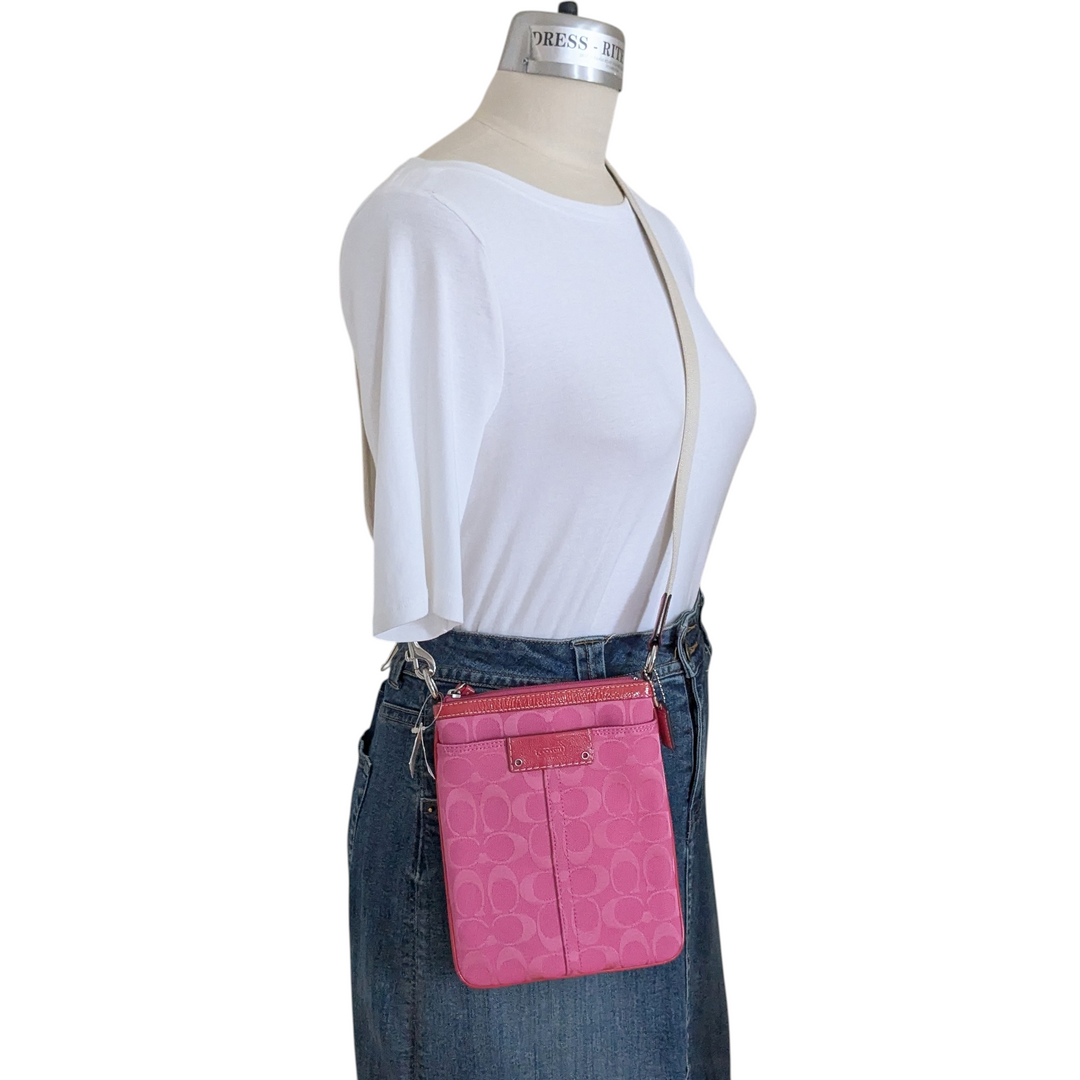Coach Pink Signature Logo Zip Swingback Crossbody NWT