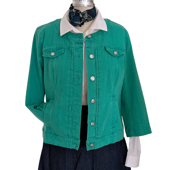 Laura Ashley Green Denim Jacket Size XL