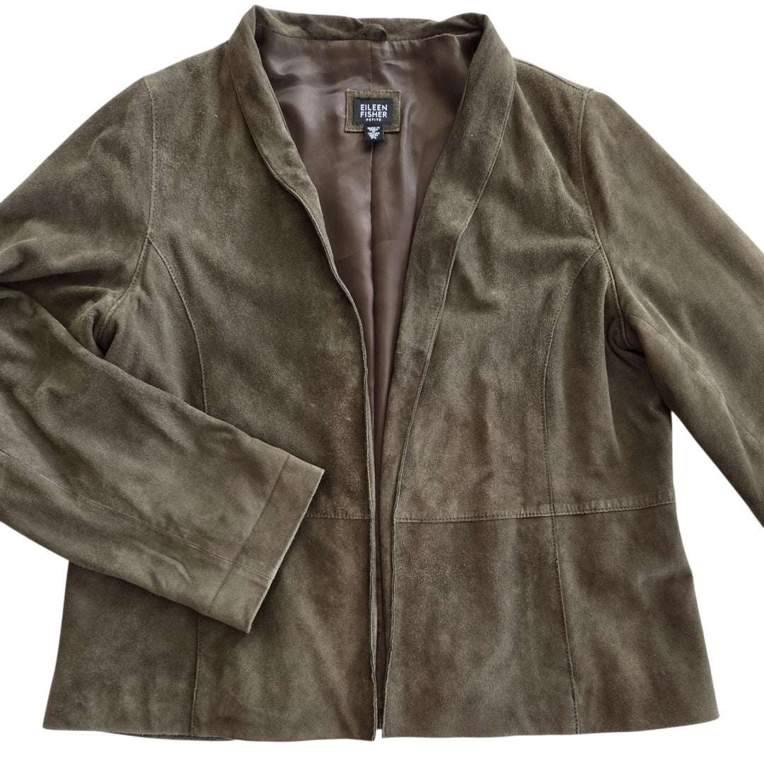 Eileen Fisher Green Suede Jacket Size LP