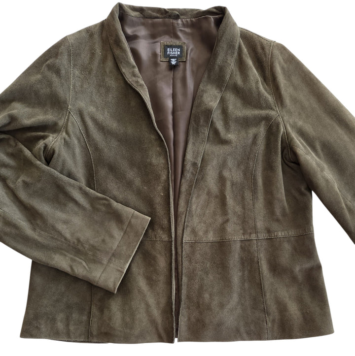 Eileen Fisher Green Suede Jacket Size LP
