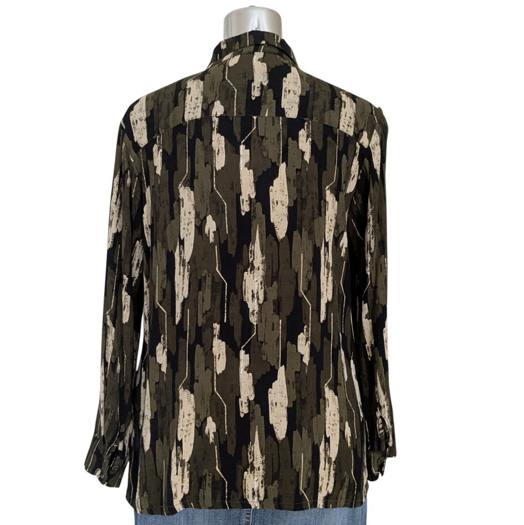 Bel Kazan Olive Print Blouse Size Medium