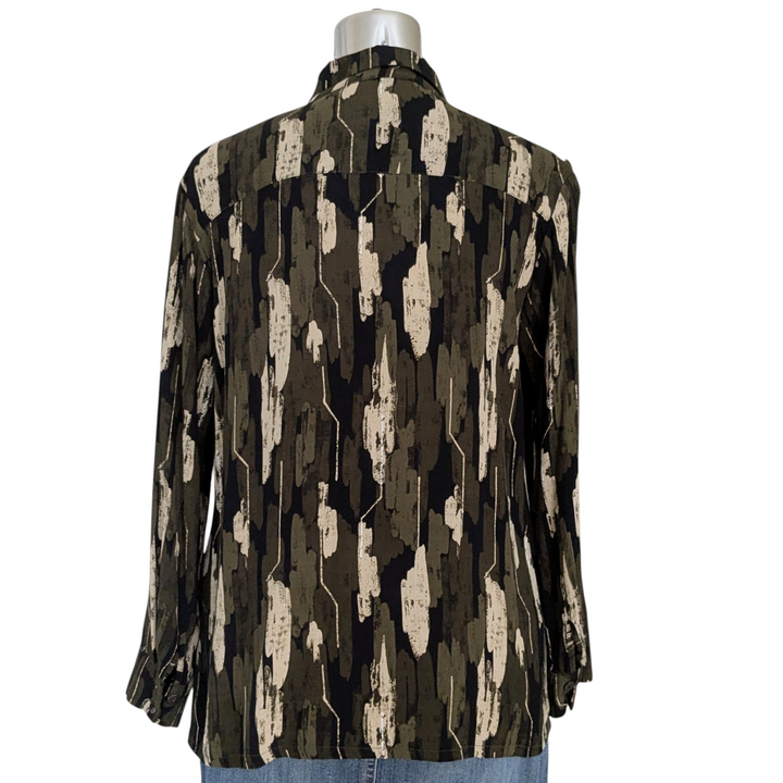Bel Kazan Olive Print Blouse Size Medium
