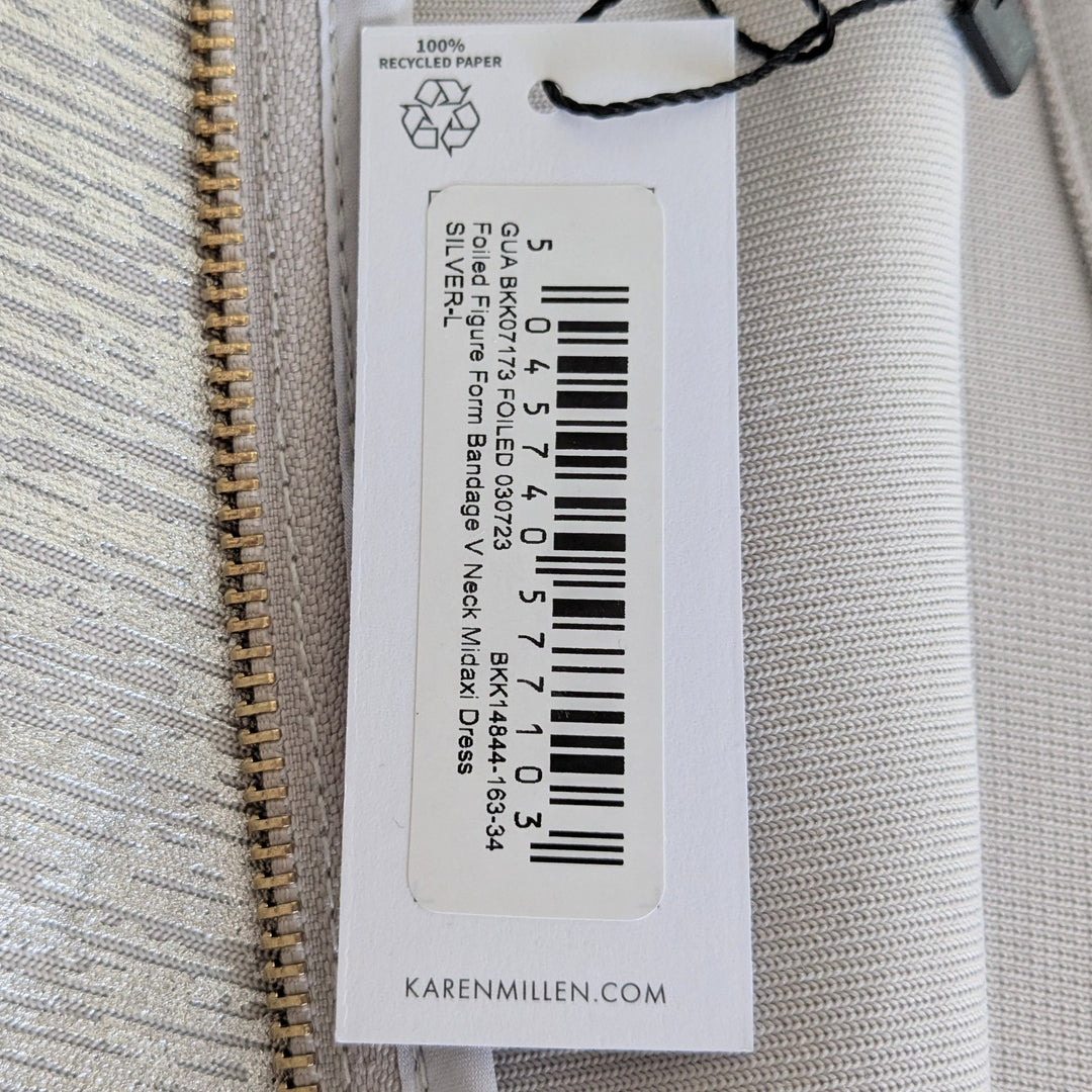 Karen Millen Silver Foil Midaxi Dress Size Large NWT