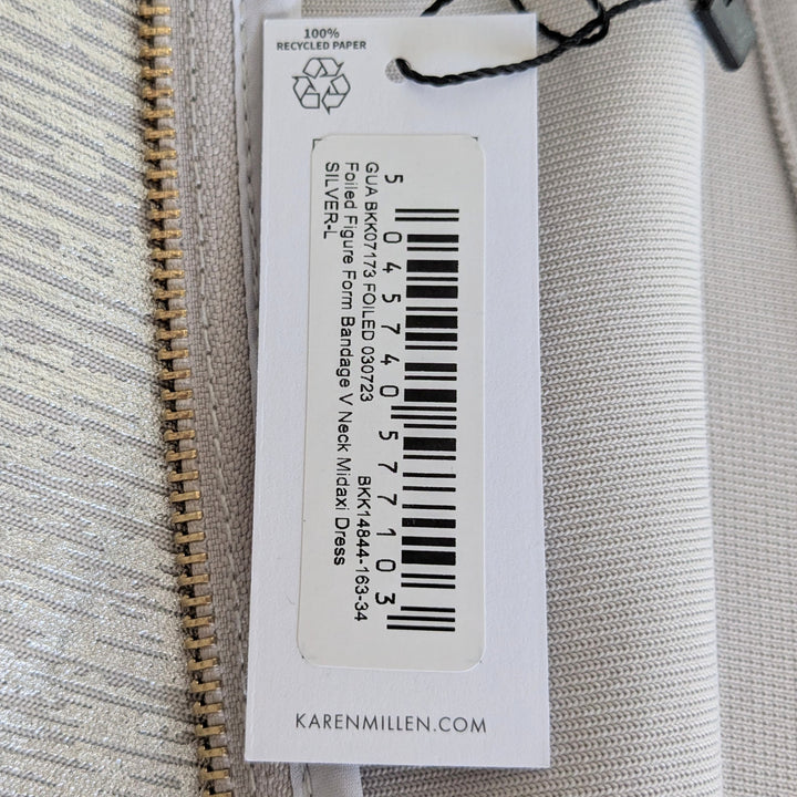 Karen Millen Silver Foil Midaxi Dress Size Large NWT