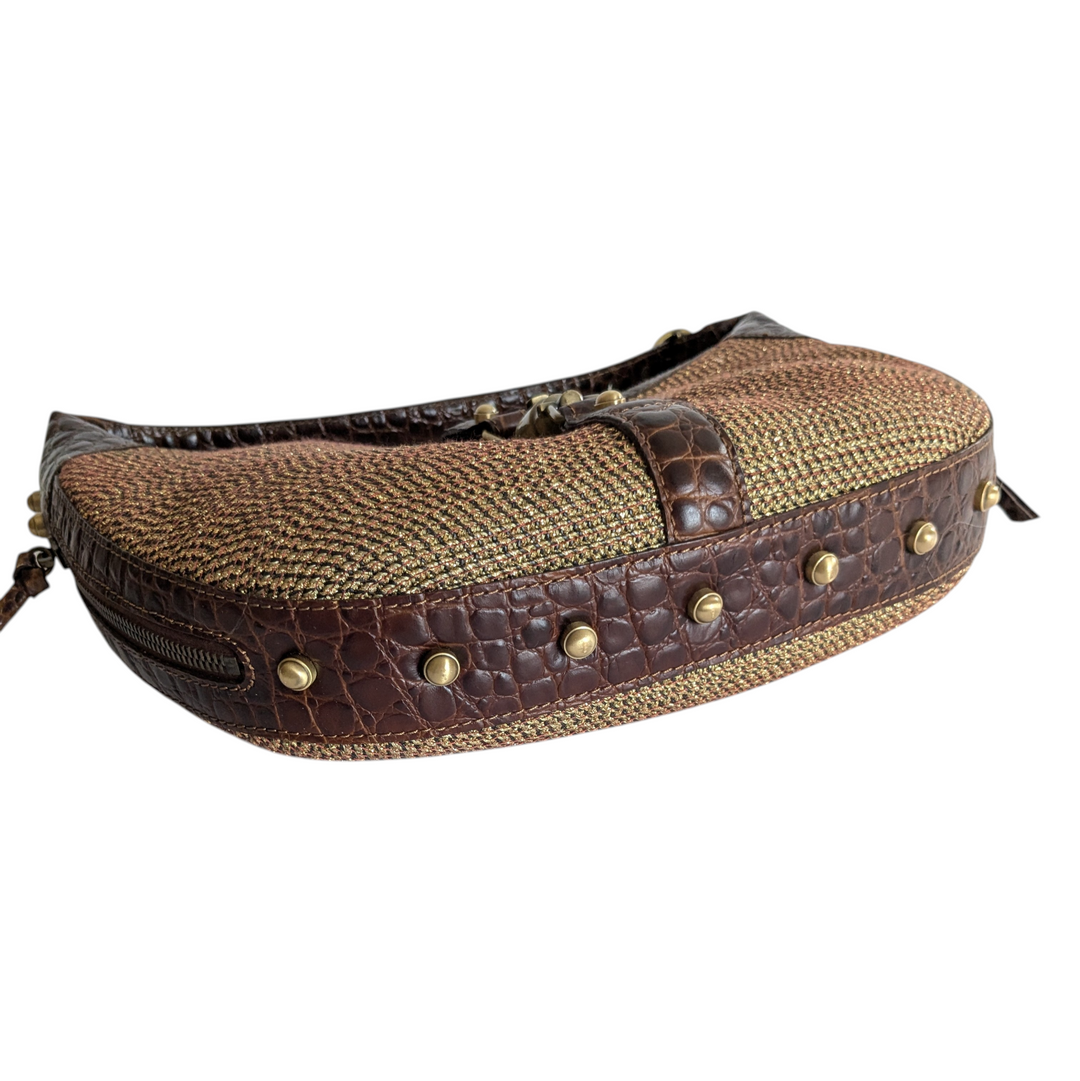 Erica Javits Faux Raffia and Leather Shoulder Bag