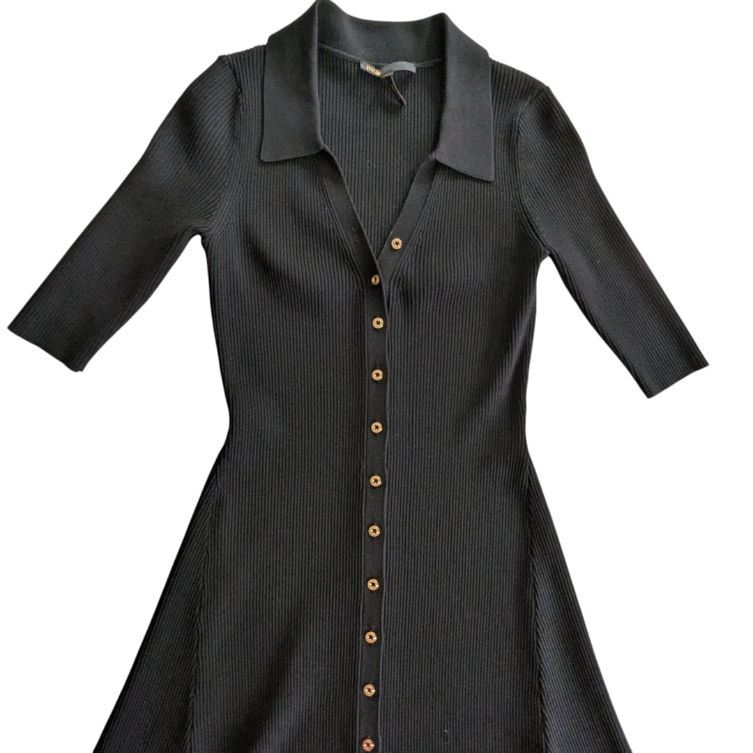 Maje Polo Collar Ribbed Knit Dress Size 36